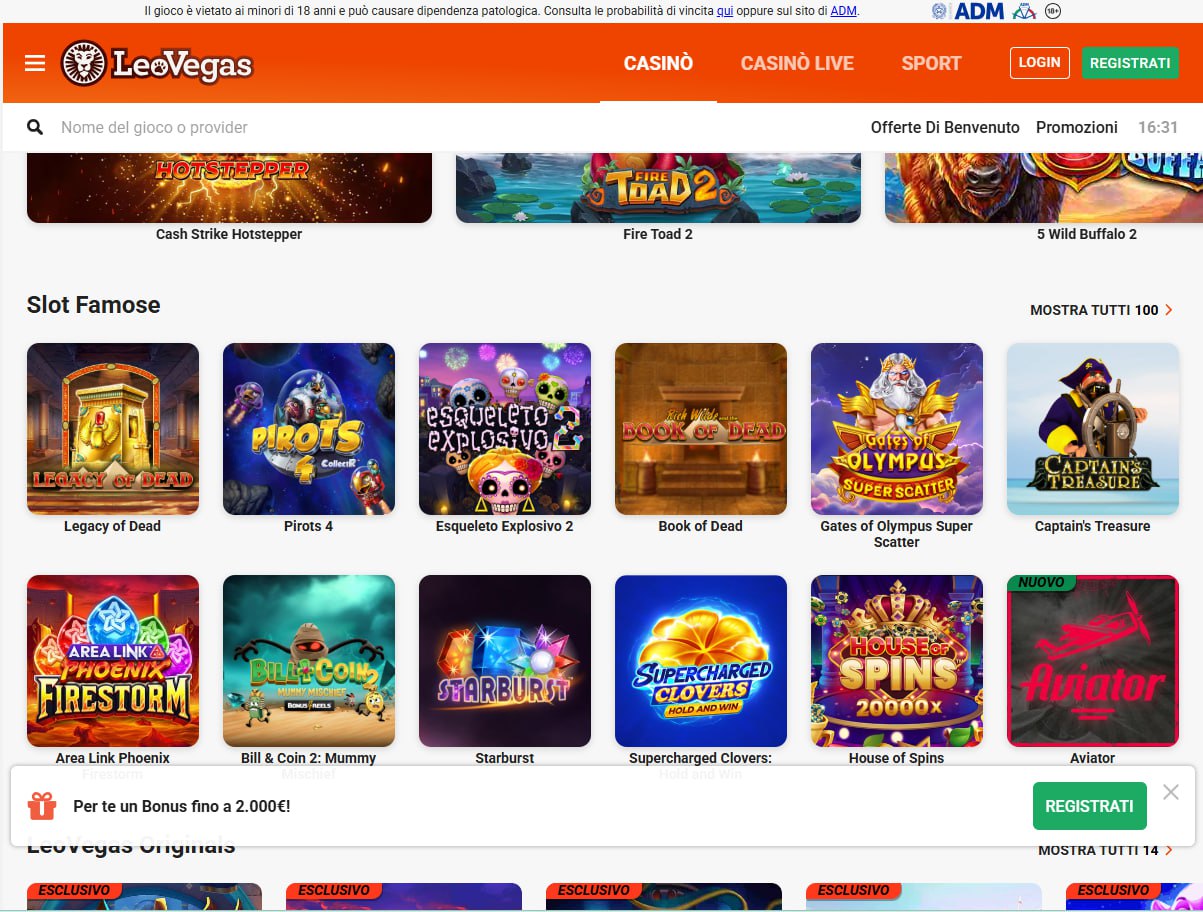 Design del sito di scommesse LeoVegas