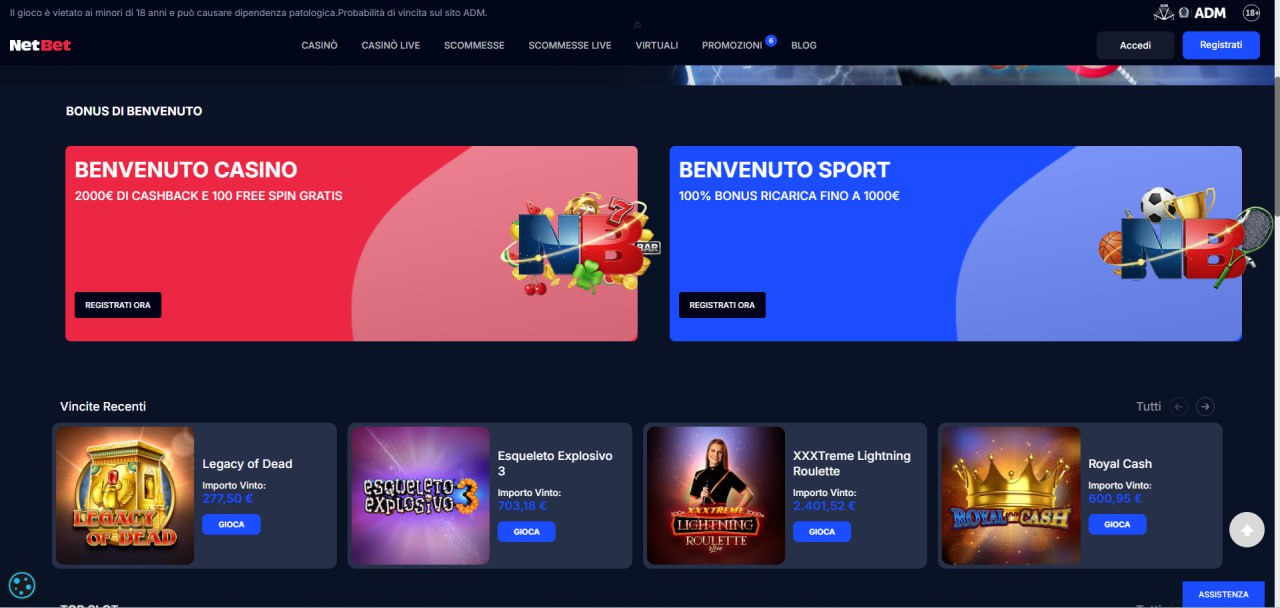 Design del sito di scommesse Netbet